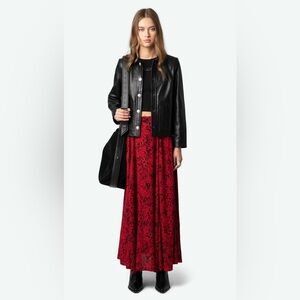 Zadig & Voltaire Black and Red Maxi Pleated Skirt